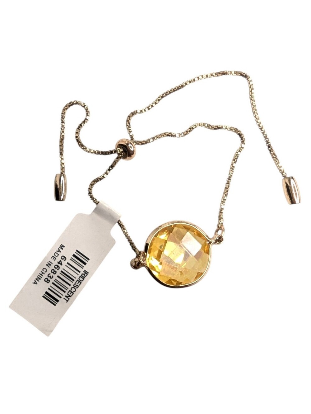 Iridescent Faceted Crystal Pendant Gold Tone Adjustable Slider Bracelet